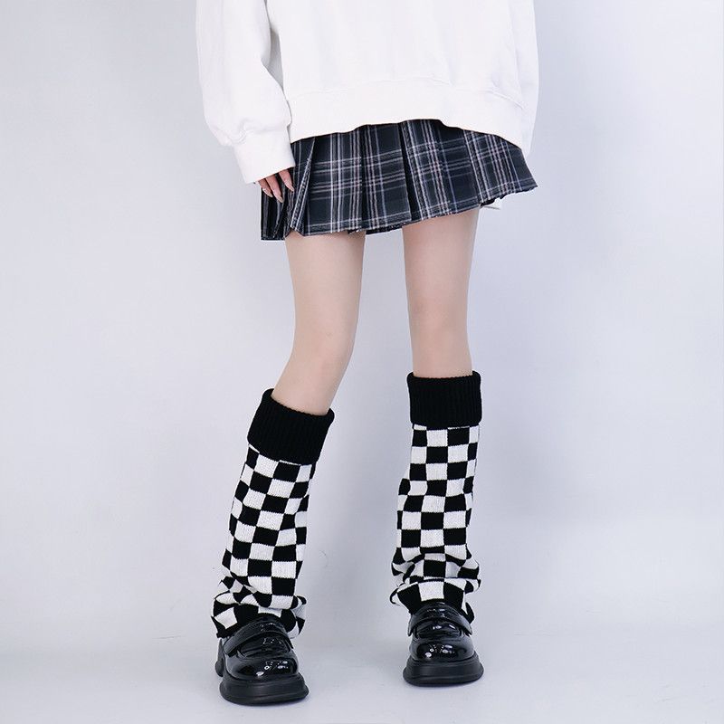 Boot Sock Slouchy - Siyah Beyaz Damalı Bacak Isıtıcıları Örgü