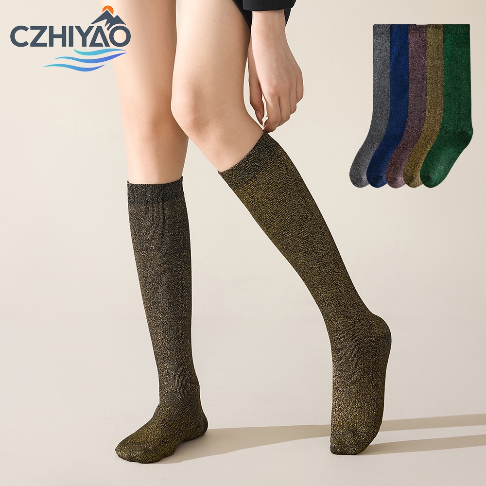 Knee High Sock Women - CZHIYAO Glitter Slouch Buzağı Çorapları Düz