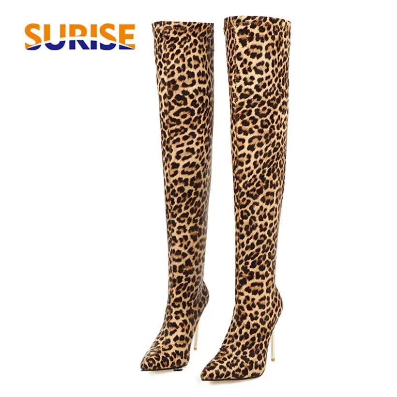 Knee High Sock Women - Artı Boyutu Streç Leopar Diz Üzerinde